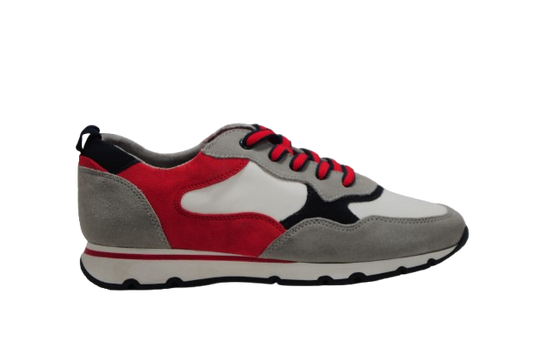 Rikka – Women's Retro Runner in Crimson & Mist Grey